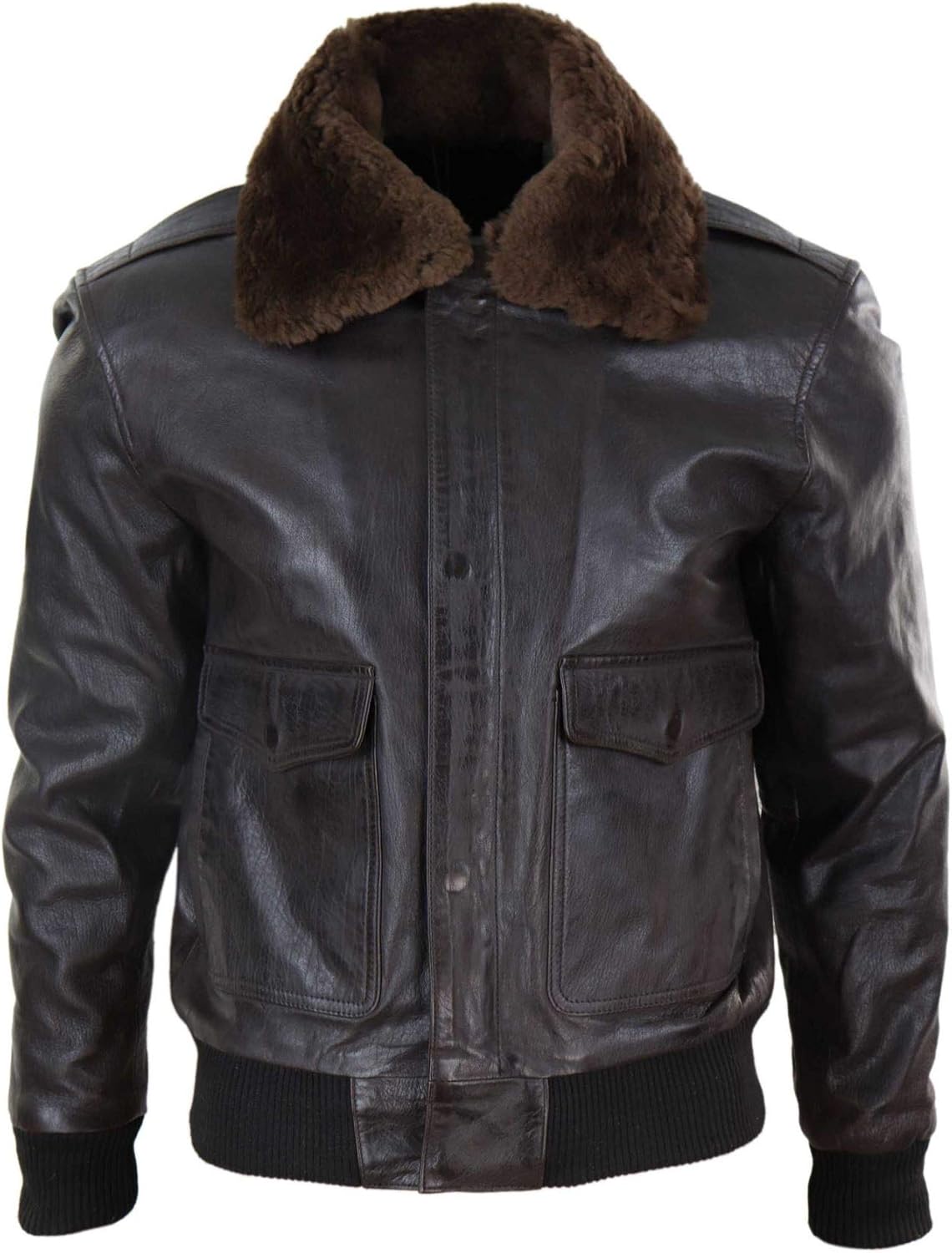 Veste pour Homme Style aviateur Bomber en Cuir véritable col fourré Amovible XL Marron