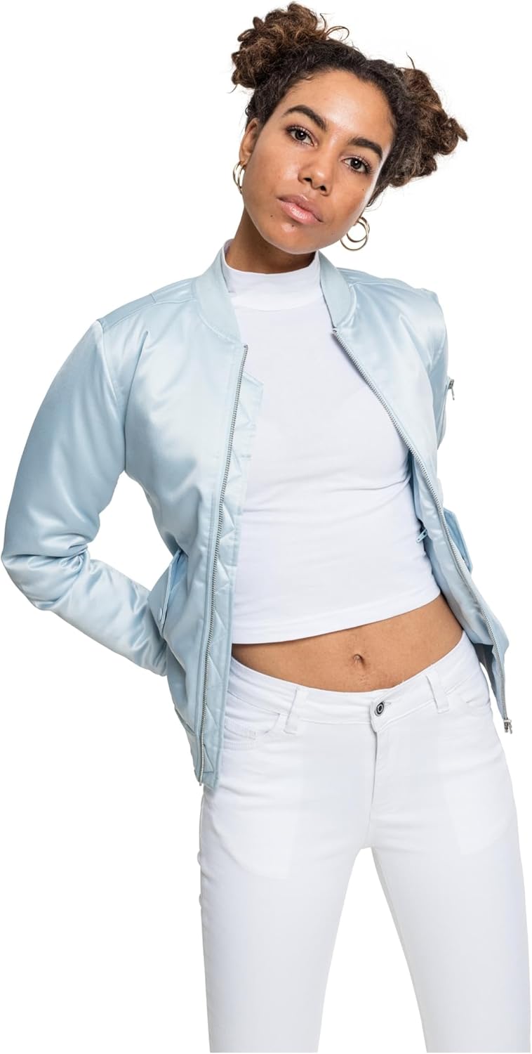 Damen Ladies Satin Bomber Jacket S babyblue