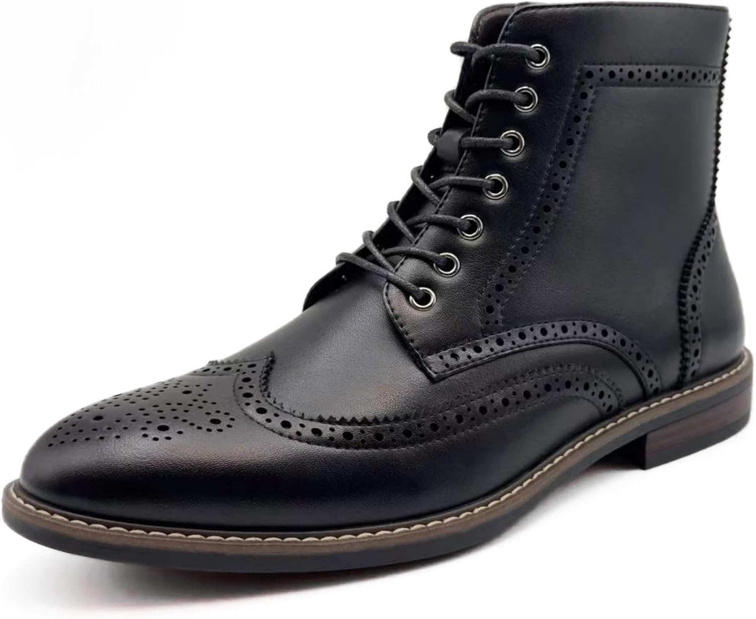 Finishing & Sewing Bottes à bout ailé pour homme, style brogue classique, chaussures habillées à lacets Oxford 43 EU Noir