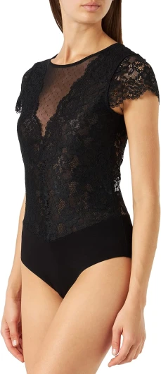 T-shirt manches courtes en dentelle M Noir (Noir Noir)
