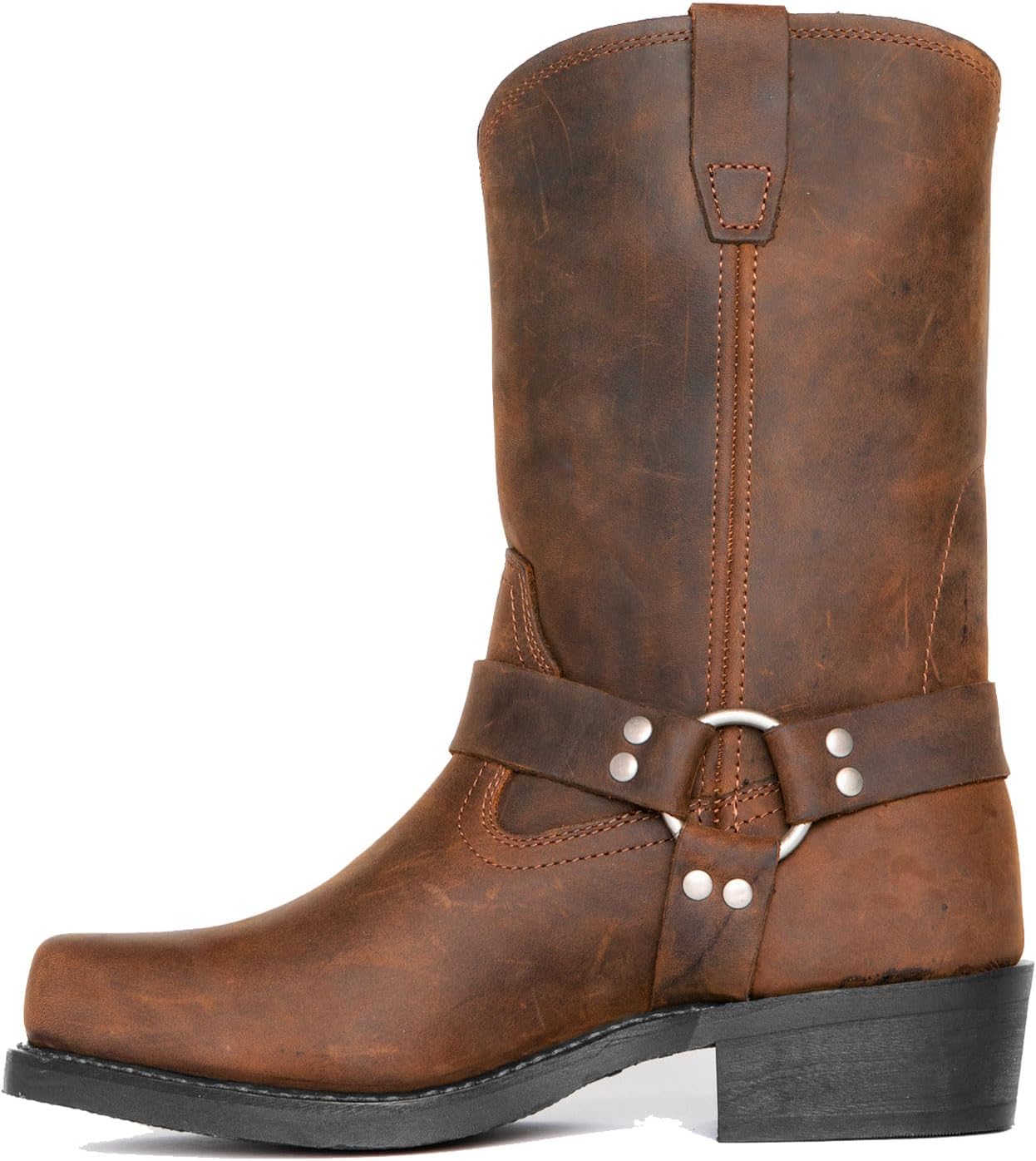 MBTSQOIO Bottes D'équitation pour Hommes, Bottes De Motard À Bouts Carrés, Bottes Mi-Mollets Imperméables en Cuir PU, Bottes Mi-Mollets