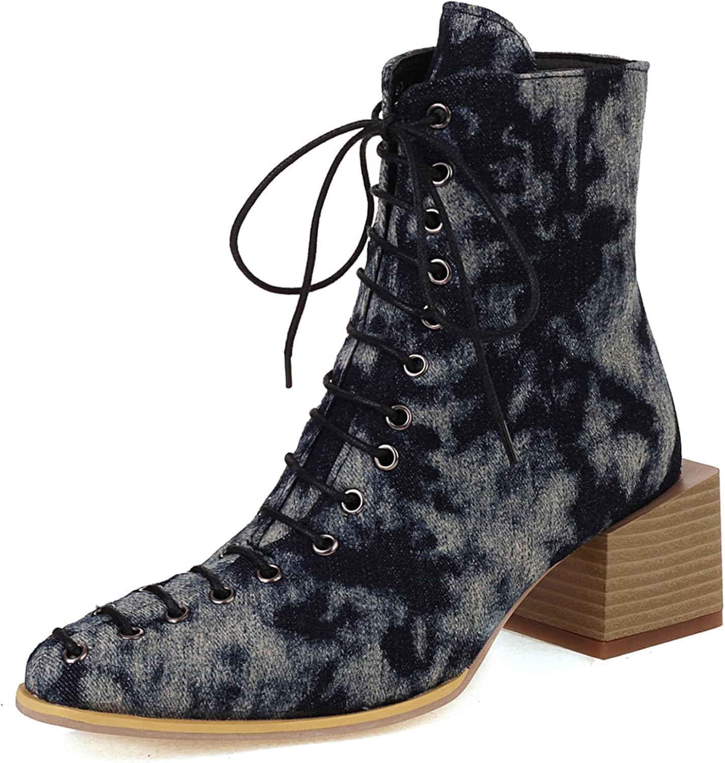 Bloc Femme Bottes Motard Bout Carré Lacets