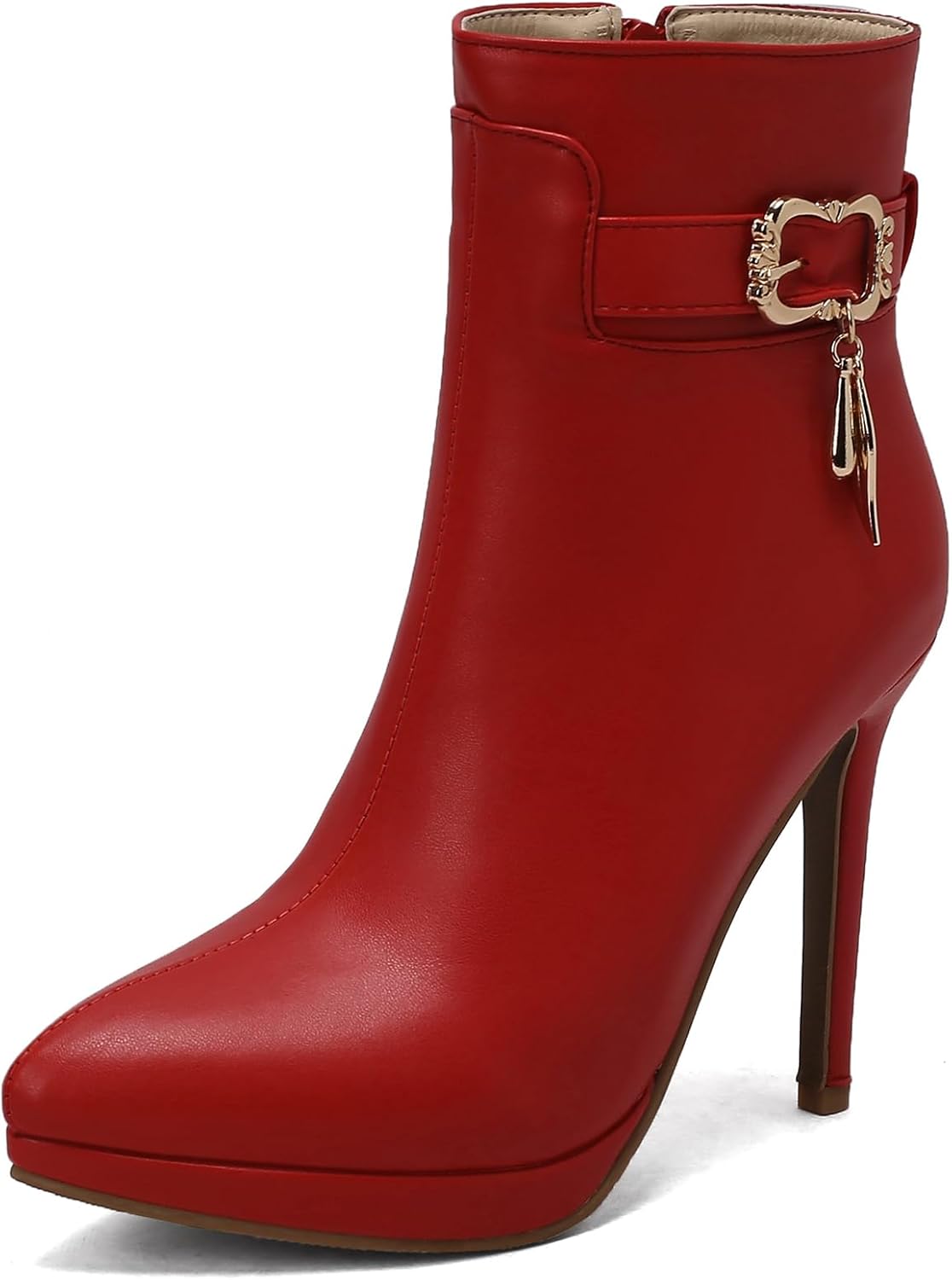 Femme Elegant Aiguilles Hiver Plateforme Bottes de Cheville 38 EU Rouge