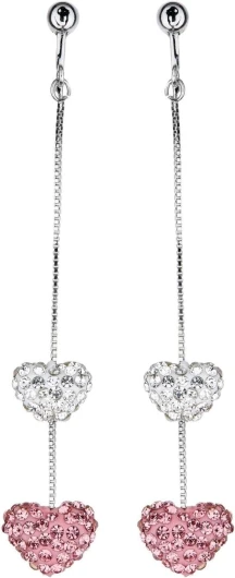 Boucles d'oreilles clips - Plaqué argent avec une chaîne à maillons coeur de cristal clair et rose - Chloe par Bello London