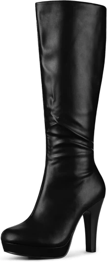 Bottes hautes à talon épais et bout rond pour femme