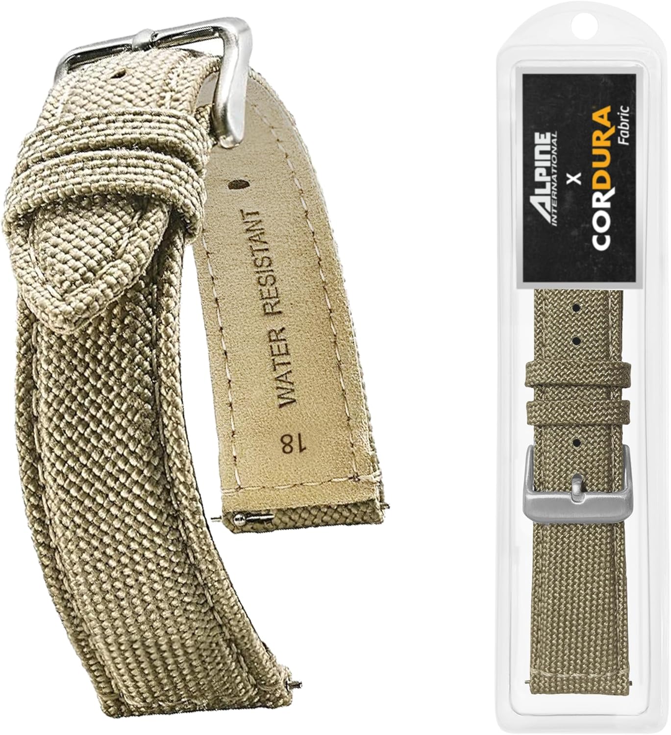 Bracelet de montre en tissu Cordura alpin – Bracelets de montre de rechange à dégagement rapide – Bracelet en cuir résistant à l'eau – Bracelets de montre pour homme et femme – Compatible avec les 22MM kaki.