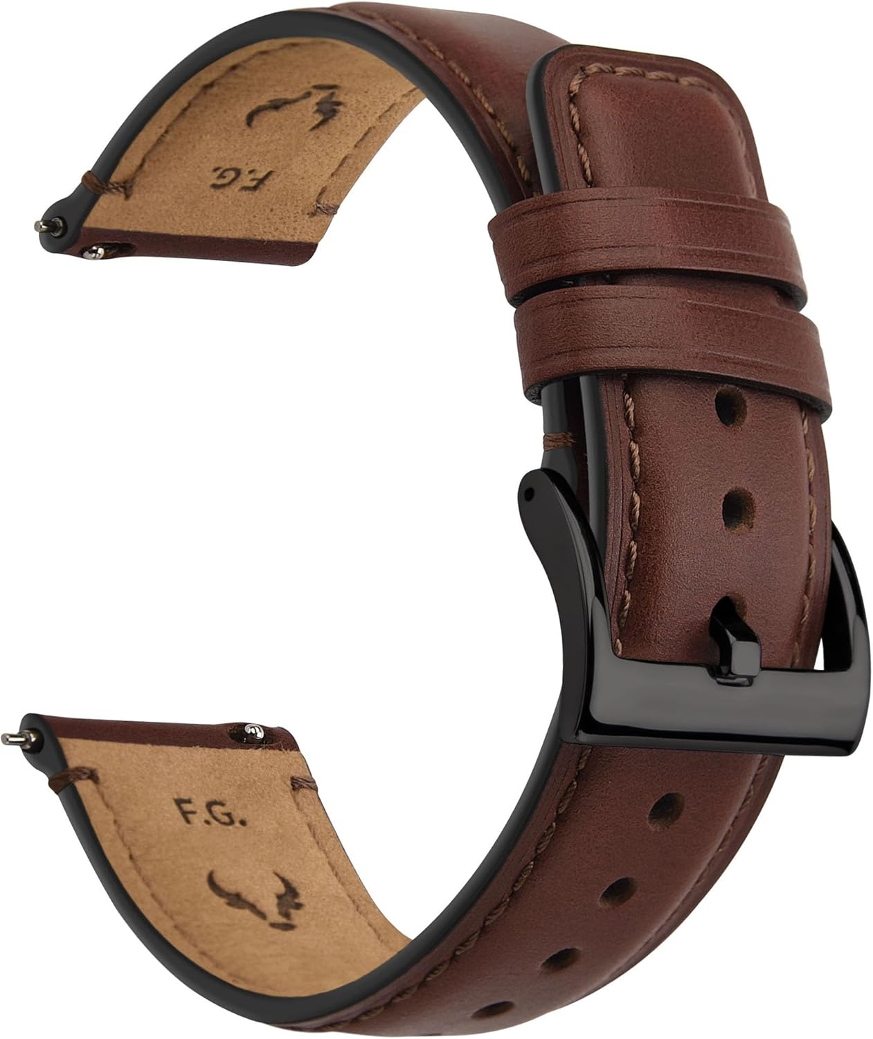 Bracelet 22mm 20mm 24mm 19mm 18mm Bracelet de Montre en Cuir, Bracelet de Montre de Remplacement Compatible avec smartwatch et Montres universelles, Bracelet de Montre pour Homme et Femme Brun Foncé + Matériel Gris Fumé 22mm