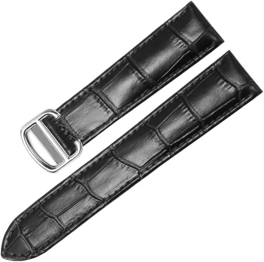KKFAUS Bracelet de montre pour Cartier Tank Solo Ronde de de montre en cuir véritable avec boucle pliable 21 mm - 16mm