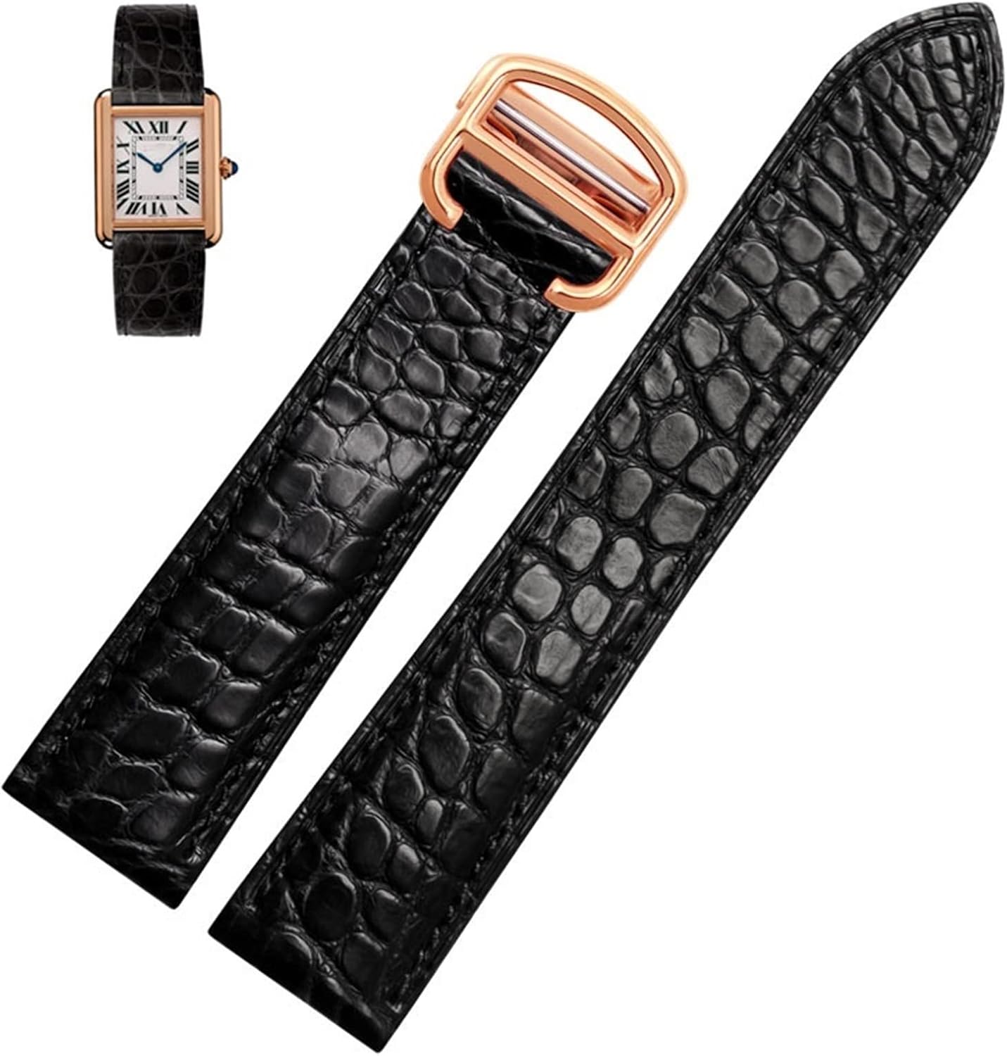 FACDEM Bracelet de montre en cuir de crocodile, pour bracelet de montre Cartier 20 mm, chaîne de montre Calibo London pour femme 20 mm Or rose noir - 20 mm