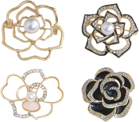 CULEO Broches et pins pour femme,4 broches camélia pour costume, manteau, accessoires floraux