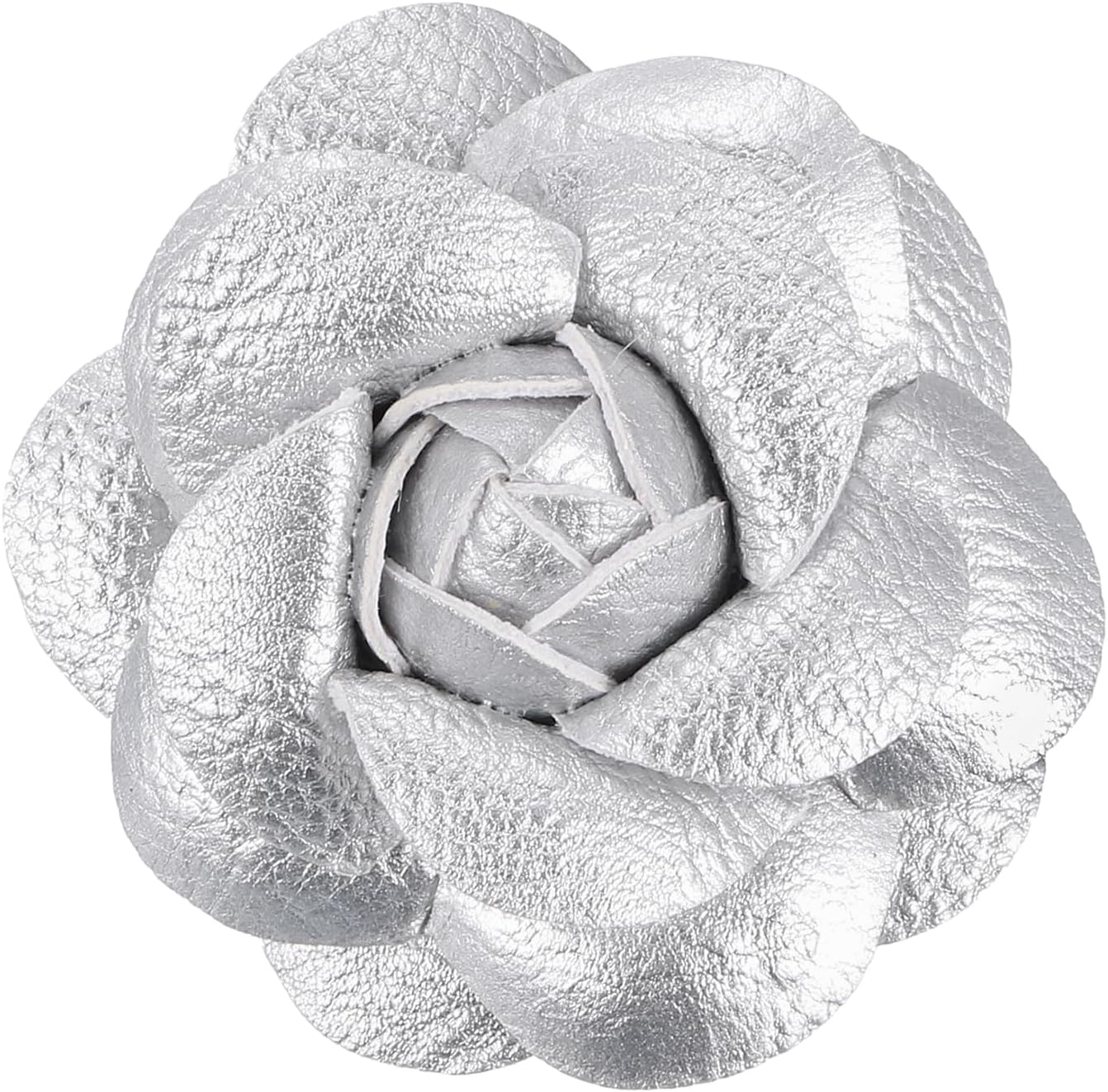 Épingles à Cheveux de Fleur, Broches Florales Camellia à Pince à Cheveux Faites à la Main en Cuir pour Femme Mariée Chapeau Robe Chemise, Argent