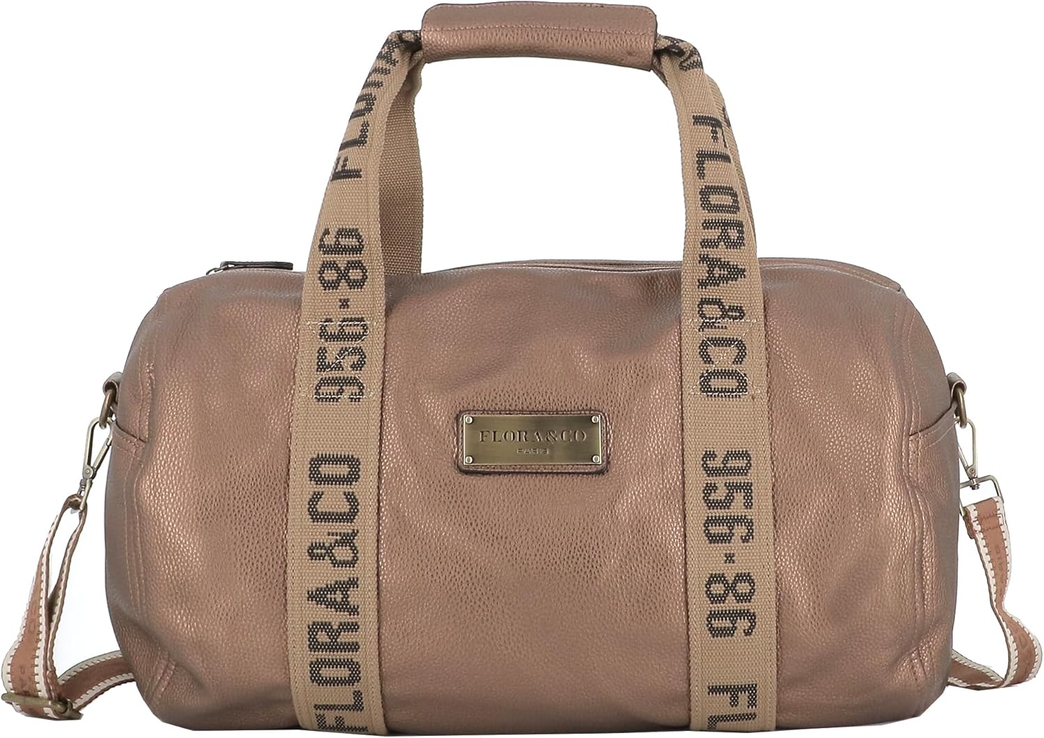Sac Polochon en Bandoulière Femme Homme - Sac de Sport Voyage Week-End Similicuir Grainé - Bagage Cabine Fourre-Tout Taille XXL - Grand Volume Multifonction - Marron Métal