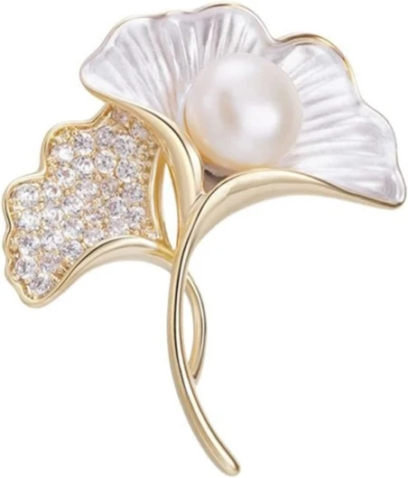 Wendalern Broche Feuille De Ginkgo Broche Perle Feuille D'automne Broche Émail Or Strass Feuille D'automne Broche Bouquet De Mariée Broche Élégante Vêtements Accessoires Bijoux Pour Femmes