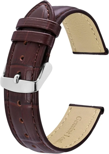 Bracelets de Montre, Cuir Gaufré Crocodile, Largeur de Bande - 18mm 19mm 20mm 22mm 24mm 26mm Marron Café avec Boucle Argentée 18mm