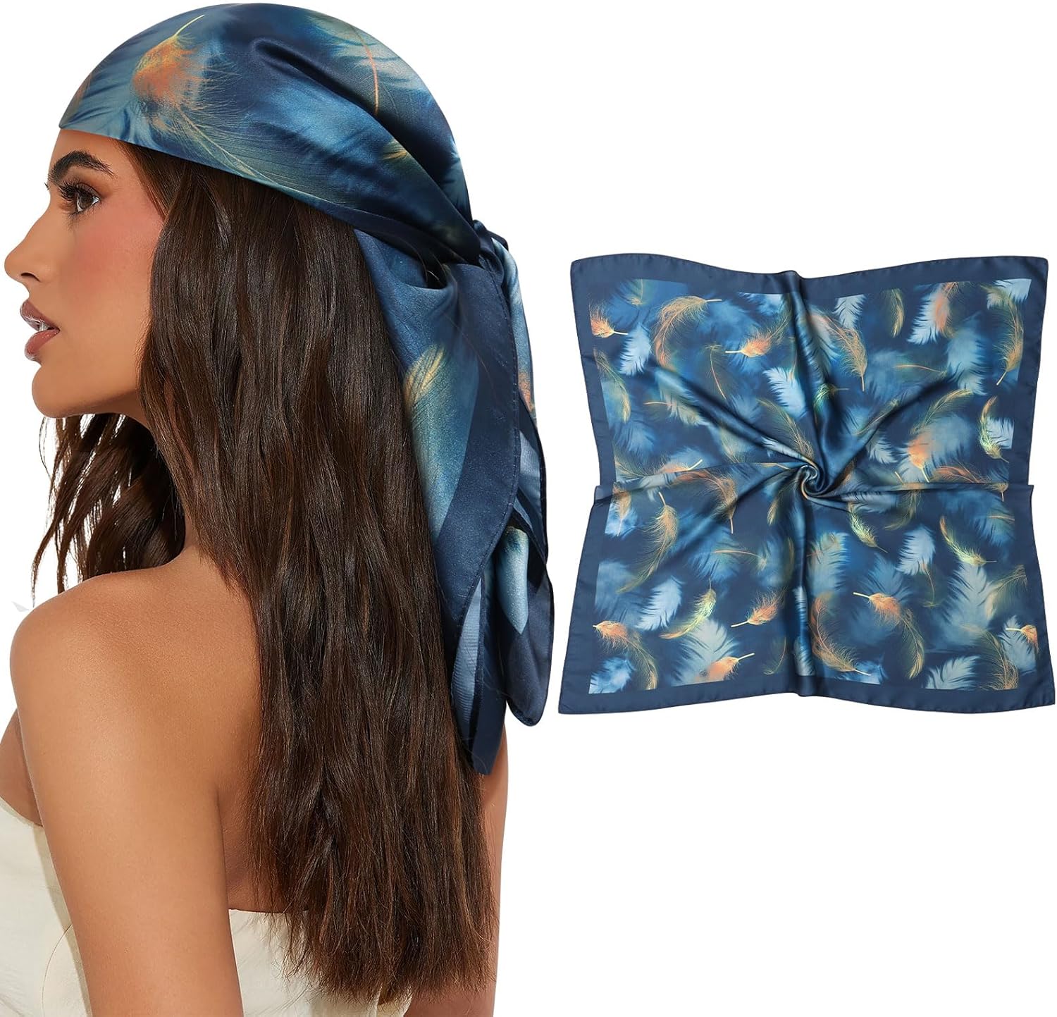 SECRET AROMA Foulard en soie pour femme, carré imprimé, bandana, foulard en satin, foulard en soie pour femme