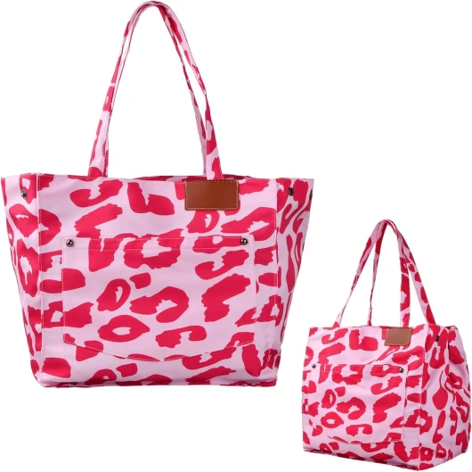 Grand Sac Cabas de Plage, XL SAc Fourre Tout de Vacances Femme, Imprimé Léopard Tote Bag, Sac de Courses de Grande Capacité, Sa c à Bandoulière Décontracté, SAC à Main Fourre-tout de Voyage Rose