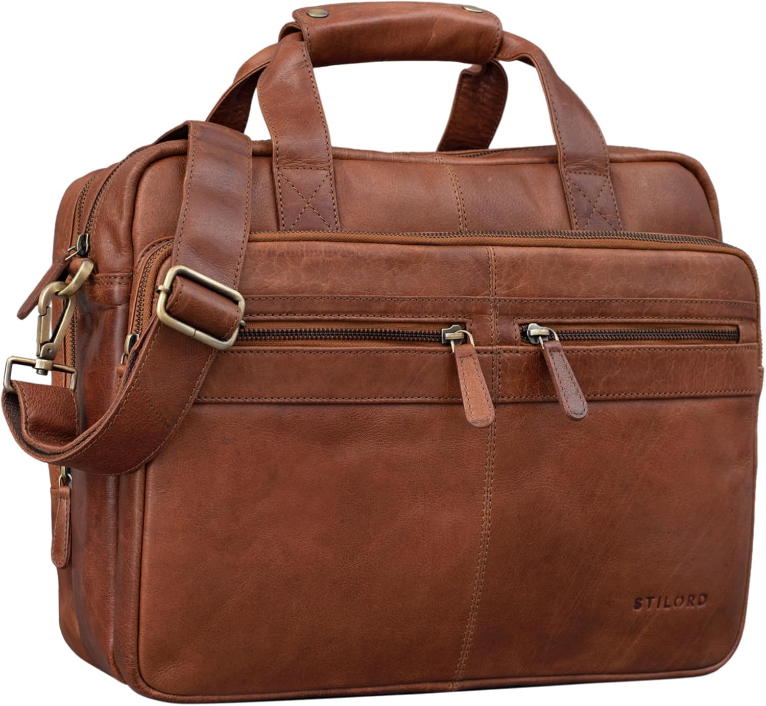 'Explorer' Sac Professeur Cuir Homme Femme - Grand Cartable Vintage en Cuir Véritable avec Bandoulière Séparateurs & Compartiment Ordinateur - Sacs Travail Maraska - Marron