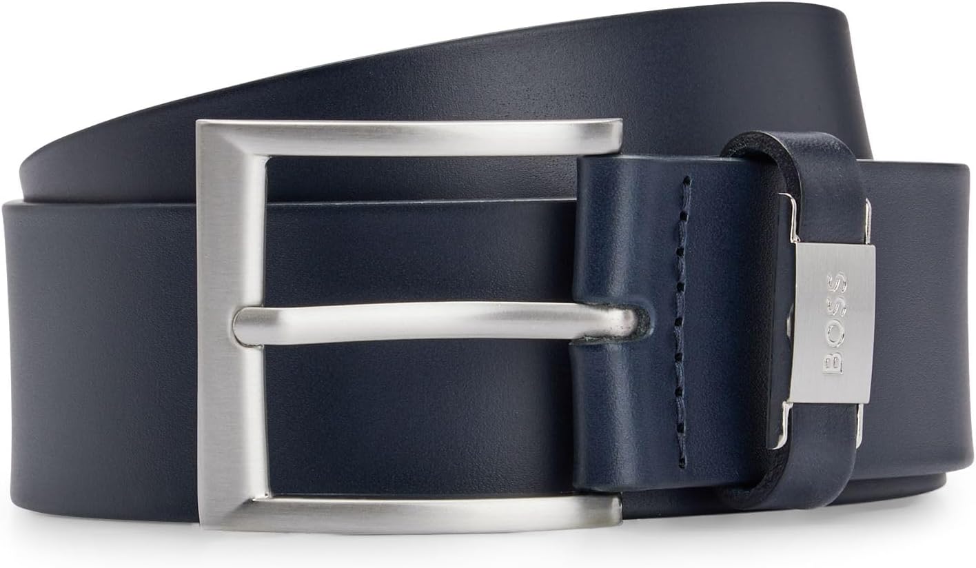 Hommes Connio Ceinture en cuir italien avec passant logoté et détail métallique brossé 100 Dunkelblau