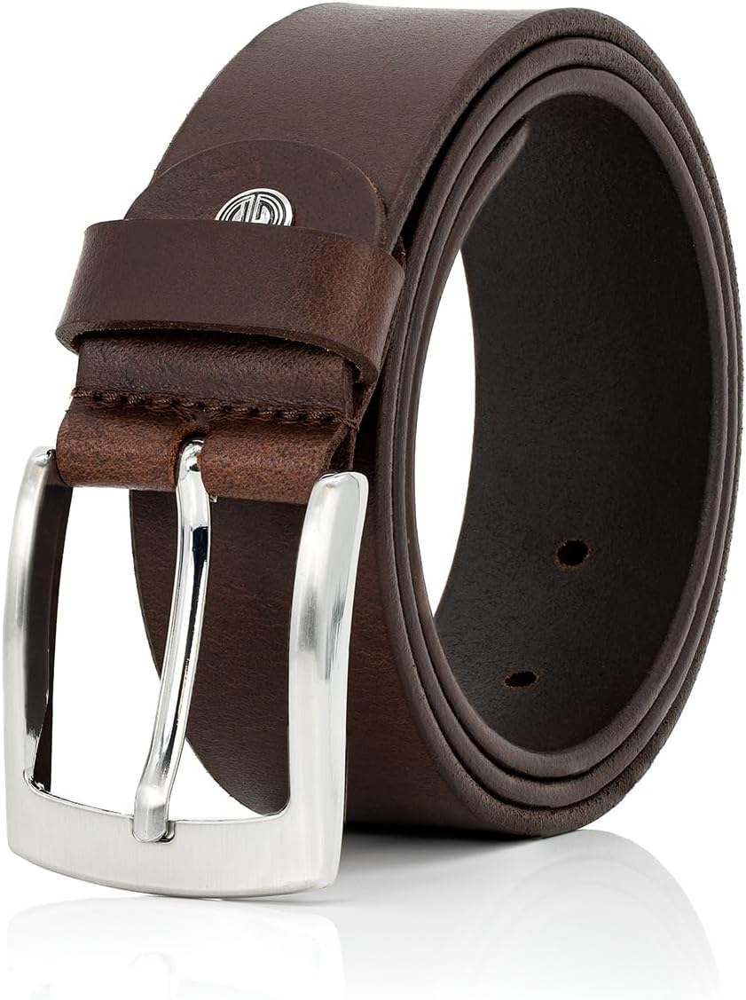 Ceinture homme de cuir de buffle, 40 mm large et 3,8 mm fort, ajustable, ceinture, ceinture de cuir, ceinture pour jeans, XL, marron foncé
