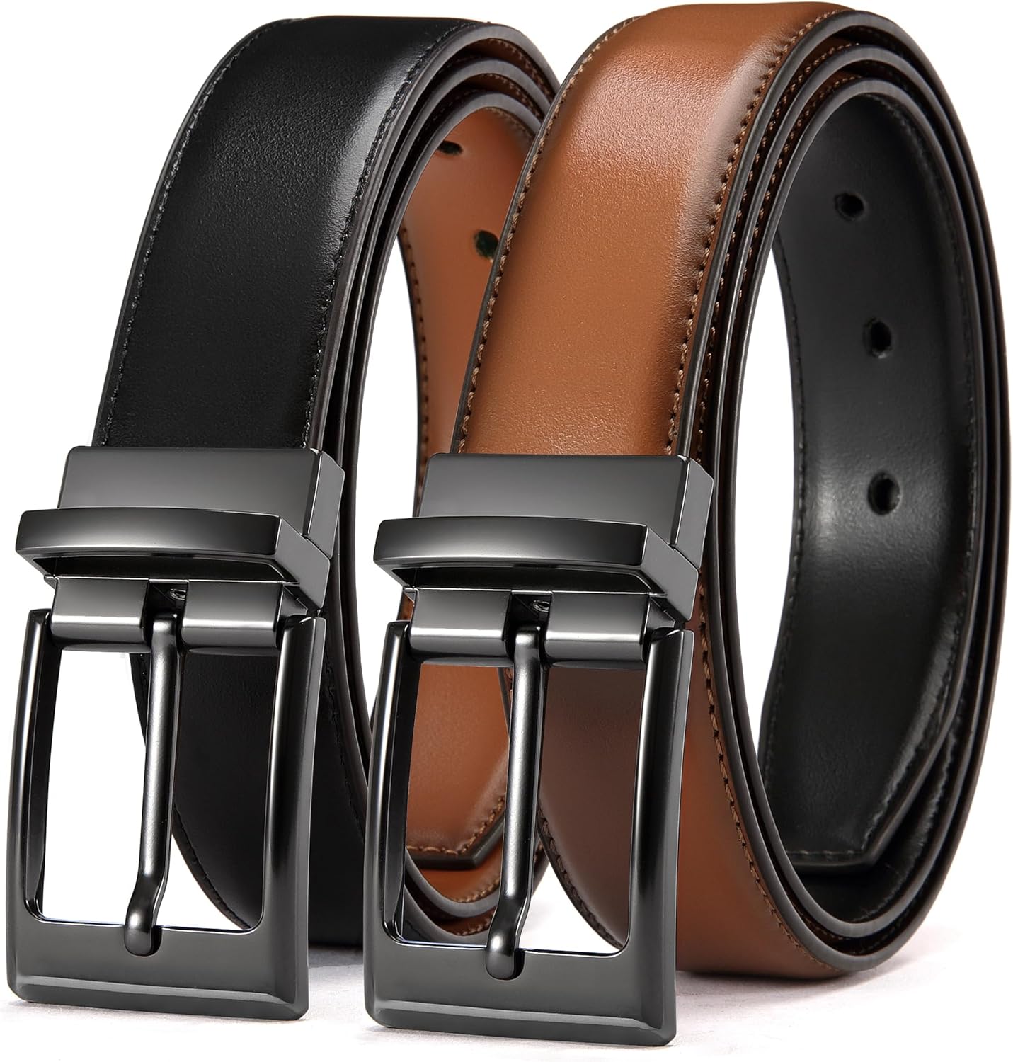 Ceinture Homme Cuir Réversible, Une Ceinture Avec Deux Couleurs Marron et Noir, 32mm pour Costumes D'affaires et Pantalons Décontractés Marron Clair/Noir Taille 113 (Longueur 125cm)