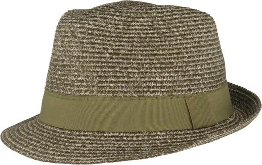 Breiter Chapeau de Paille Trilby Chapeau de Soleil d'été - avec Ruban Gros Grain - 100% Papier - Pliable Léger Souple Doux pour la Peau et Confortable Vert chiné S