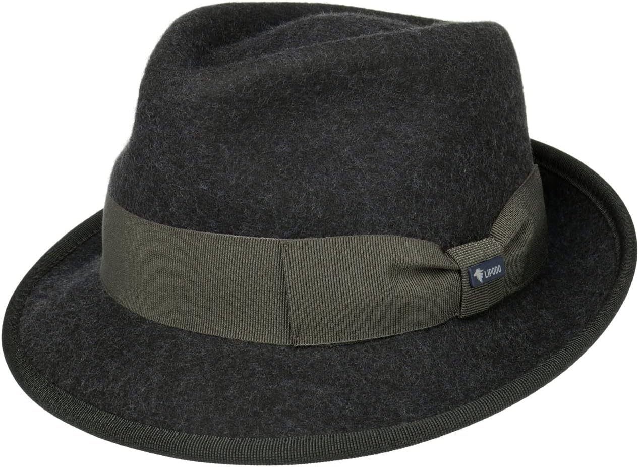 Chapeau de Feutre The Classic Femme/Homme - Made in Italy en Laine Fedora avec Ruban Gros Grain Hiver Automne Été Printemps Printemps-été XL Anthracite
