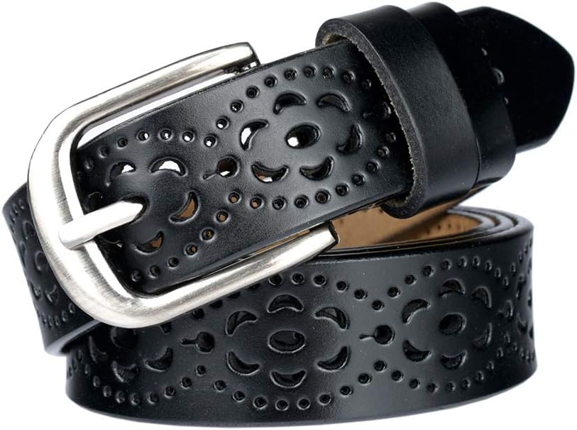 Lalafancy Ceinture Vintage Véritable en cuir de vachette pour femme Mode Creuse Fleur Design Ceinture pour femme avec boucle en alliage pour Jean