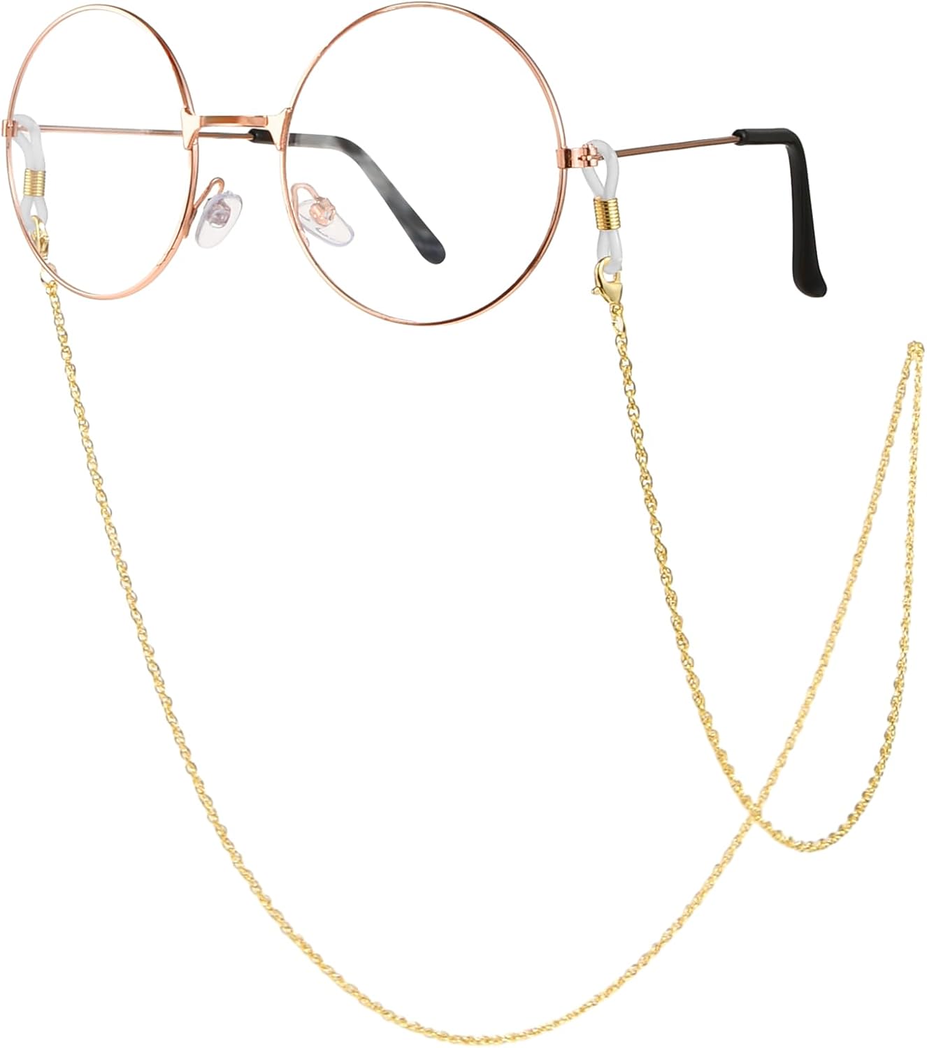 COMNICO Chaîne de lunettes élégante pour femme - Cordon de masque argenté et doré - Chaîne de lunettes autour du cou - Élégante sangle de lunettes de soleil - Porte-lunettes pour femme