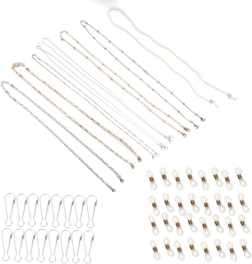 56 pcs Chaînes et boucles pour lunettes Boucles, BOSOIRSOU 8 pcs Porte-lunettes élégant en perles pour lunettes de soleil, avec boucles et crochets antidérapants