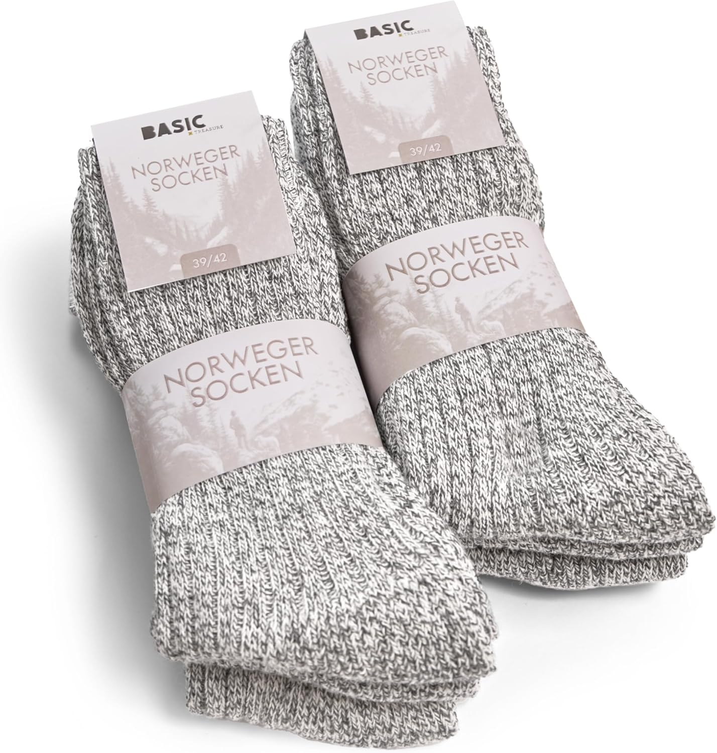 Basic Treasure Chaussettes laine femme homme – Lot de 6 paires chaussettes norvégiennes chaudes et douces – Chaussettes de randonnée thermiques hiver 43-46 Gris