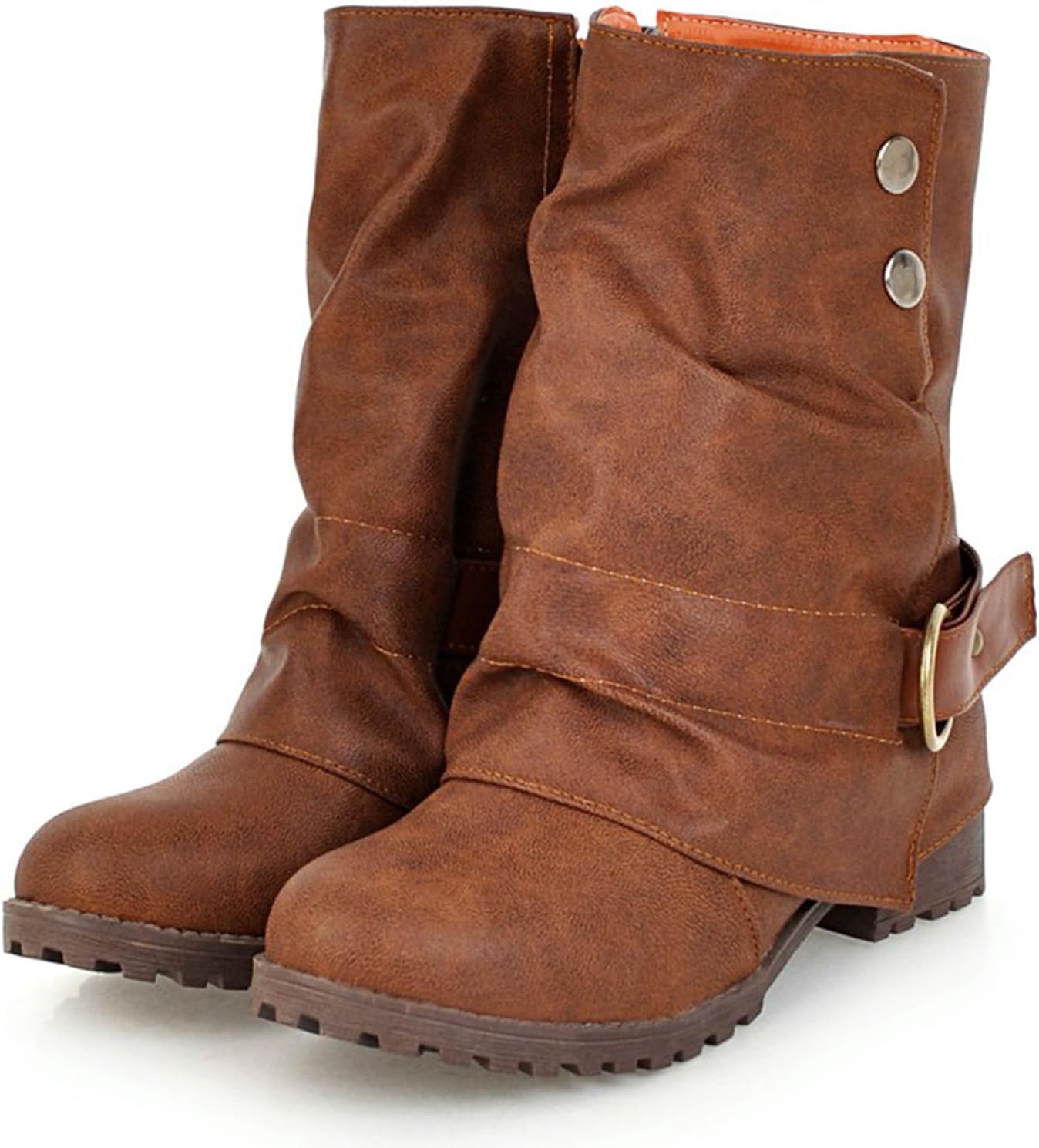 Wavyvigs Slouch Bottines Fold Over Semelle Crantée Talon épais Bottines with Bukle