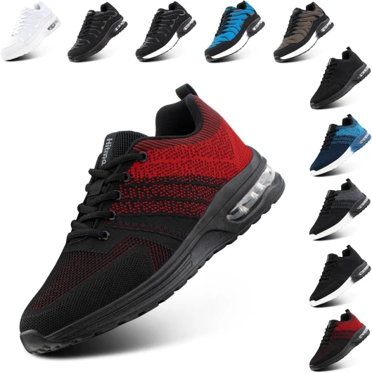 Baskets Homme Femme Chaussures de Sport Running Coussin d'air Sneakers Légères Chaussures de Marche Course Respirantes Fitness Jogging Outdoor Gym Noir EU 36-48 Y01 Rouge 44 EU