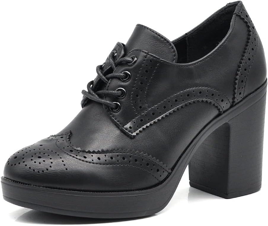 IF Fashion Chaussures Femmes Lacets Francis Broderie Talon Grosse Cuir Synthétique IF146