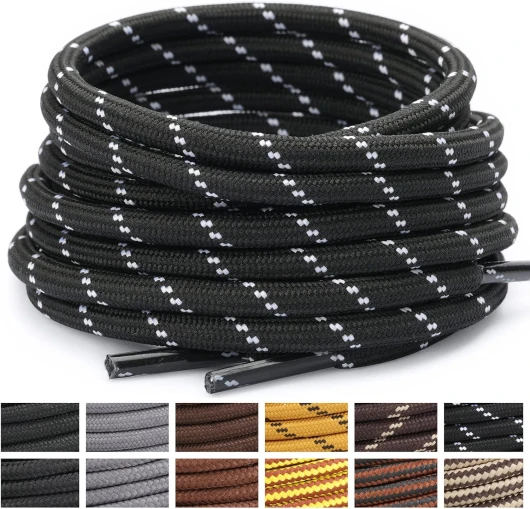 Lacets Ronds pour Bottes [2 Paires] Lacets Renforcés et Résistants pour Bottines, Chaussures de Randonnée, Chaussures de Travail