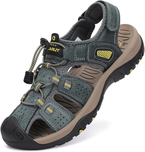 Homme Sandales de Randonnée Orteil Fermé Crochet&Boucle De Plein air Randonnée Cuir Chaussures Gris B 41 EU