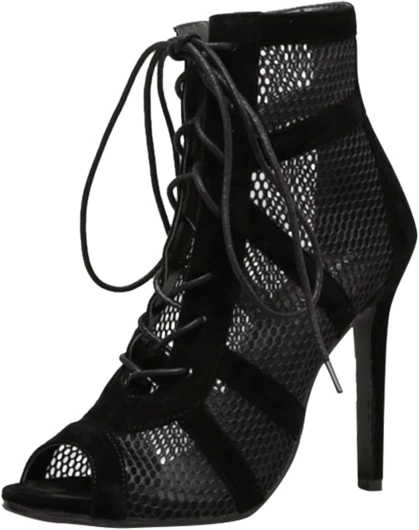 Heels Dance Class Bootie Sandales à Talons Hauts Escarpins Sexy Escarpins Noir Mesh Stiletto Talons Hauts Sandales à Lacets avec Bouche de Poisson Chaussures de Danse pour Femme Sandale Confort