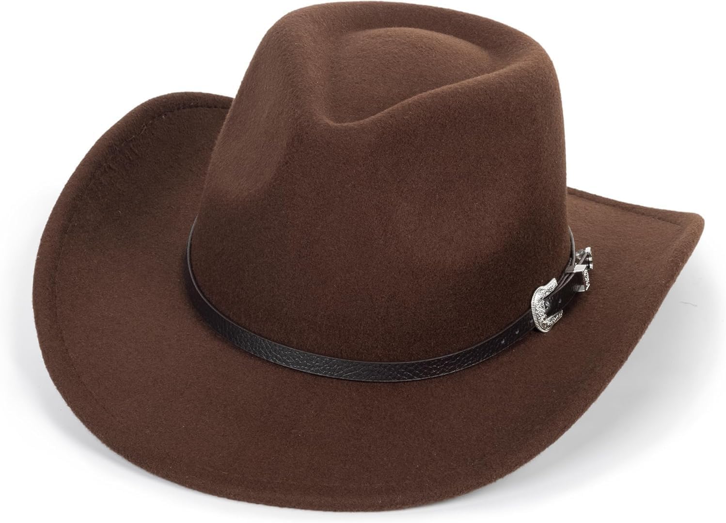 DRESHOW Chapeau Cowboy Fille Garçons Chapeau Panama Rétro Fedora Classique en Feutre avec Boucle de Ceinture Casquettes Unisexes Enroulées pour Enfants 4-12 Ans 1 Pc Cowboy Hat: Brown 17-02