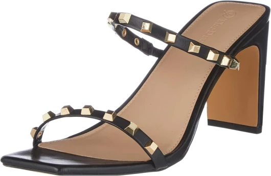 Les Incontournables Femme Sandale à Talon Carré à Double Sangle Ecru Or Light Beige