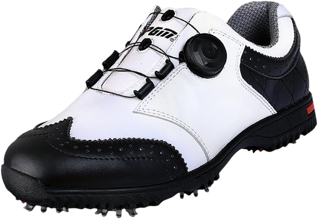 PGM Chaussures de Golf Imperméables en Cuir Véritable pour des Hommes avec Le Système de Lacet de Boa 42 EU Blanc