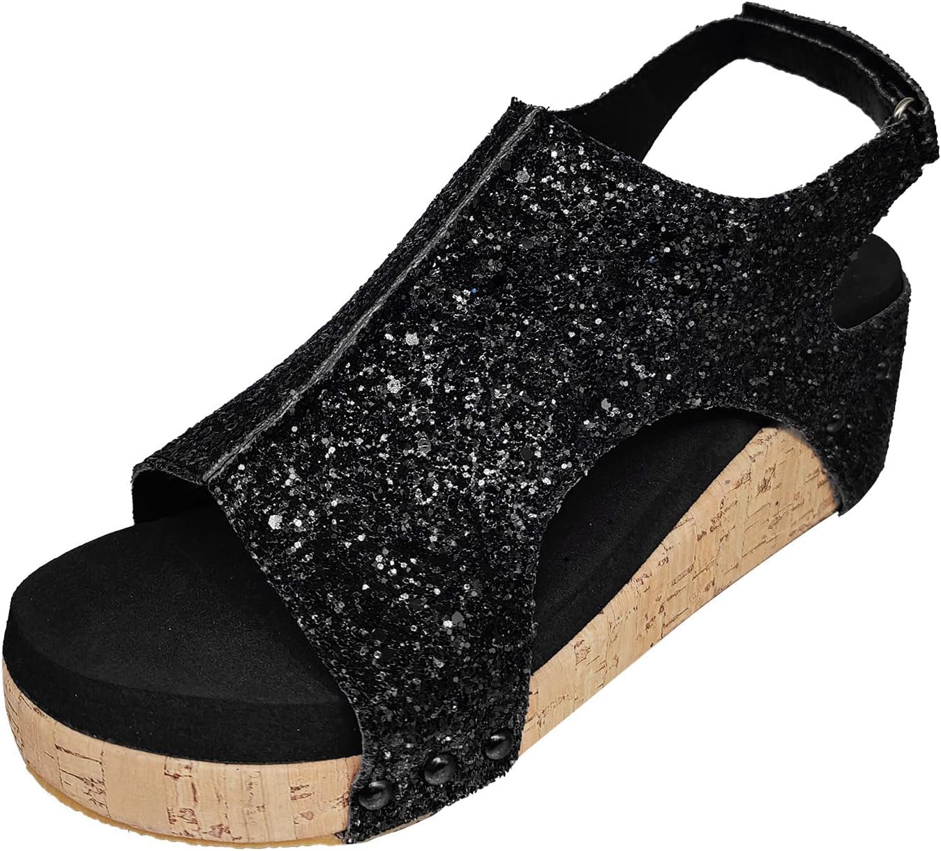 Femmes été solide boucle de crochet décontracté bout ouvert compensées chaussures de plage confortables sandales Bottine Plate Moumoute