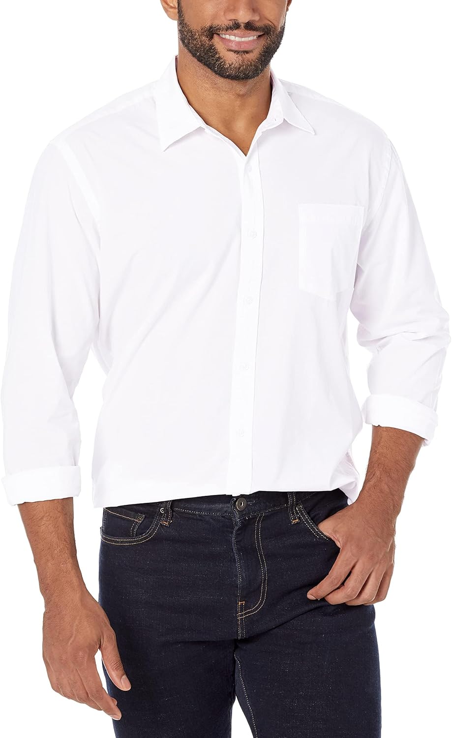 Chemise en Popeline à Manches Longues, Style Décontracté, Coupe Standard Homme