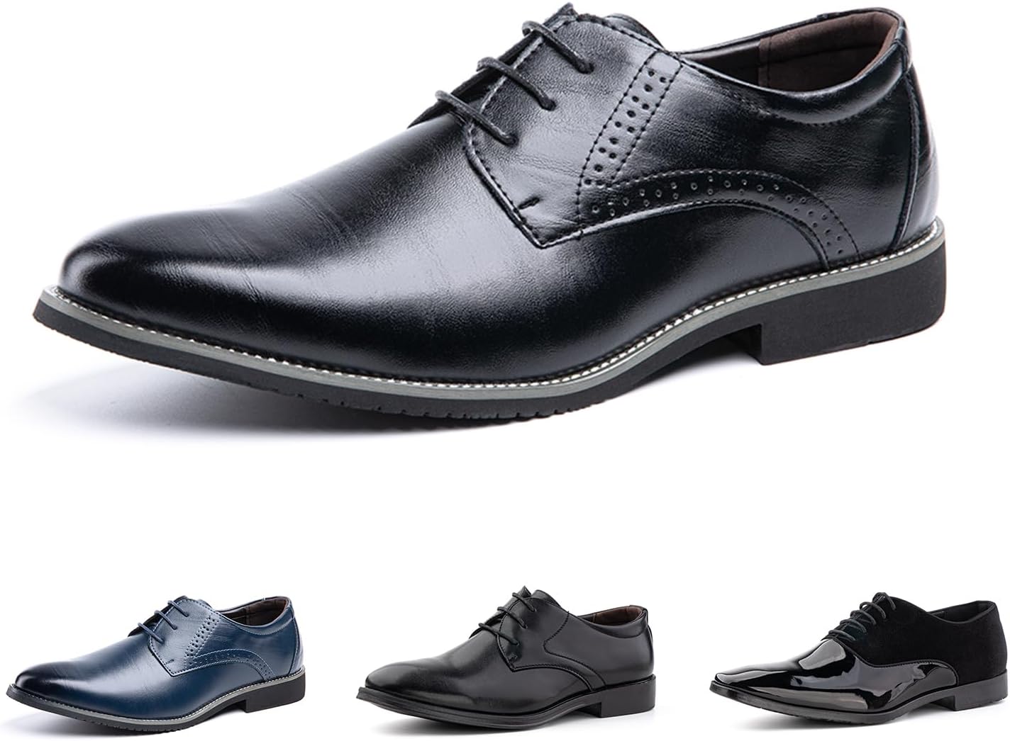 Chaussure Derby Hommes Cuir Artificiel Ville Chaussures Habillées Homme Oxfords Mariage Commercial Classique Lacets Noir Bleu Brun Kaki EU37-EU48 44 EU Hw1 Noir