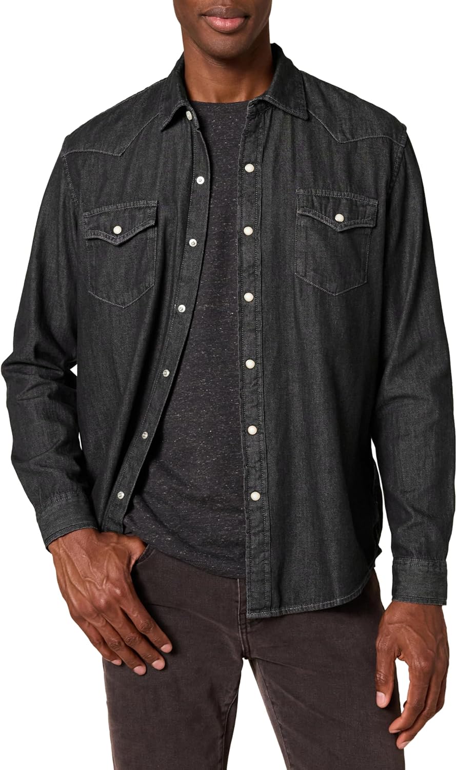 Chemise en Jean à Manches Longues Coupe Régulière Homme M Noir