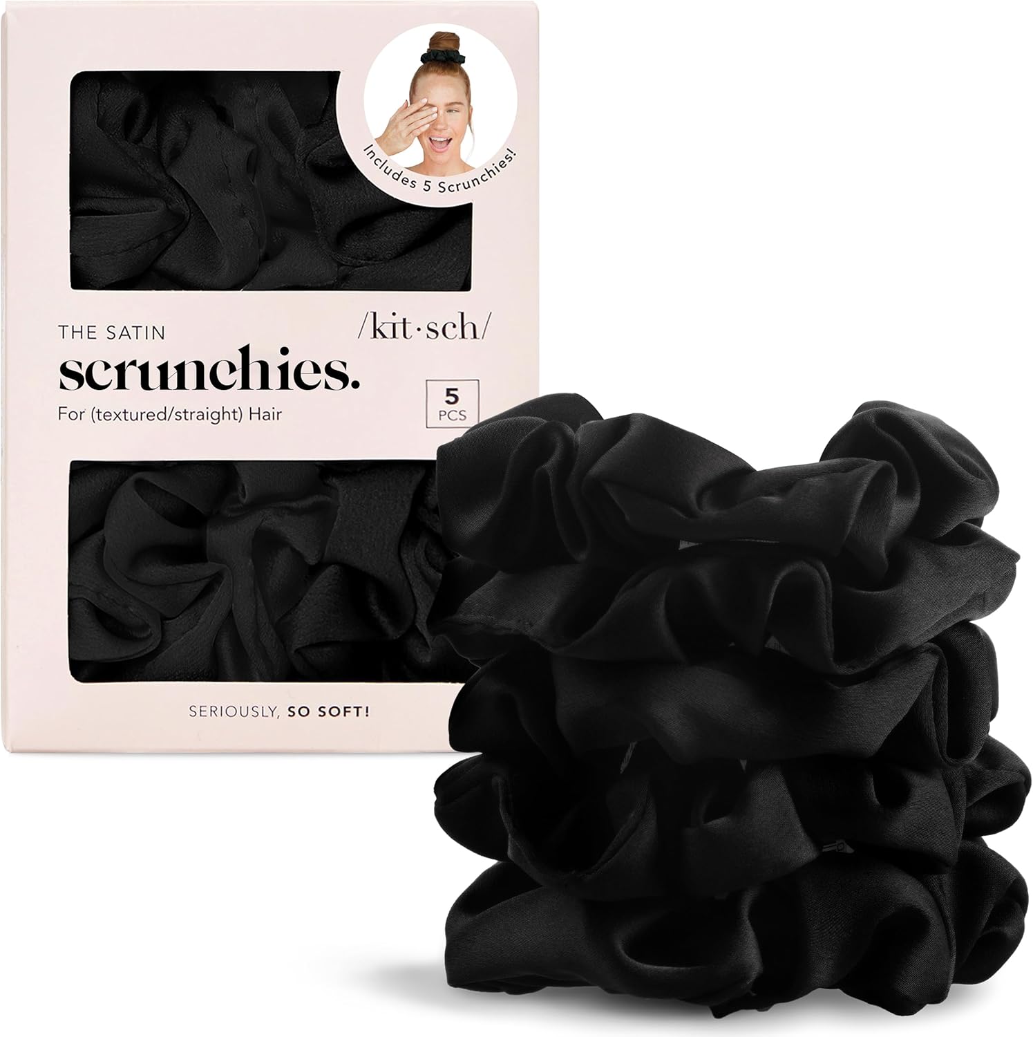 Chouchous en satin pour femme - 5 pcs - Noir