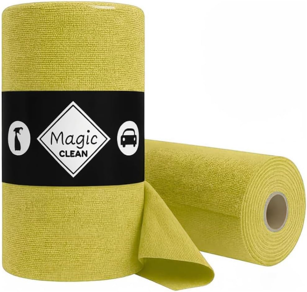 Chiffons Microfibres de Nettoyage en Rouleau – Chiffon Microfibre Réutilisable, Déchirable et sans Peluche pour Nettoyage Multi-Usages - Rouleau de 75 Chiffons Microfibre 30x30cm - Jaune 1 rouleau Jaune