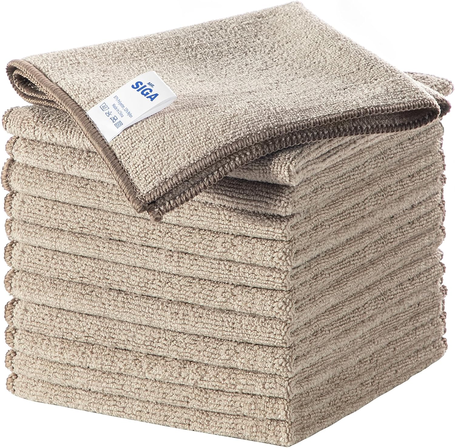 MR.SIGA Lot de 12 Chiffons de Nettoyage, Serviettes en Microfibre Tout Usage, Torchon de Nettoyage, Taille 32 x 32 cm, Café