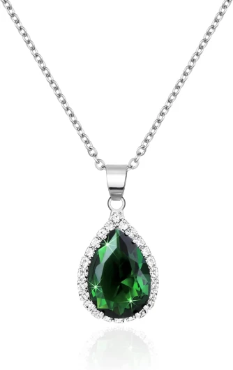 Collier à pendentif pour femme, pendentif en pierre de naissance en diamant simulé, collier pour femme en cristal, parure de bijoux Disponible dans les tons or, or rose et argent Argent, Mai Argent