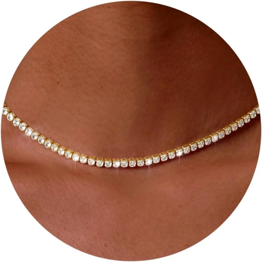 CASSIECA Tennis Collier Zircon Femme Collier Or/Argent Ras du Cou Collier Chaine Argent Femme Choker Collier Simples Diamant Synthétique Collier pour Femme Bijoux Cadeaux