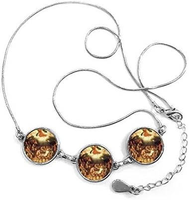 DIYthinker Religion, Christianisme, Monde célèbre Haut-Lieu Touristique Peinture à l'huile Classique Martyre de Saint-Laurent Art Design Illustration Motif Forme Ronde Pendentif Bijoux Collier avec