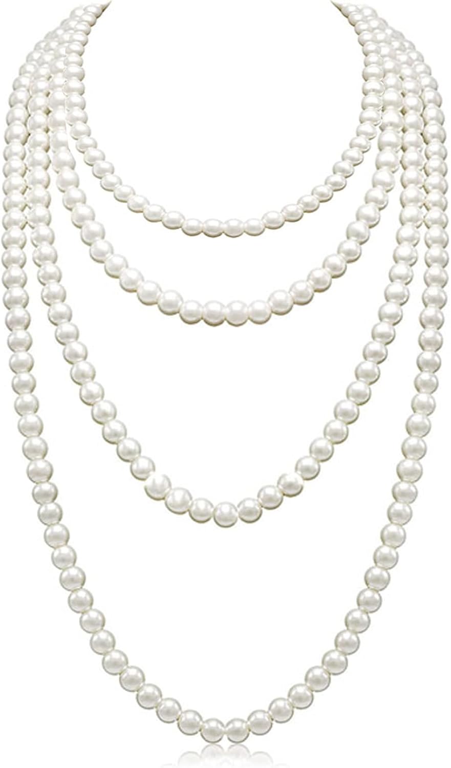 Ormromra Collier de perles d'imitation, blanc, 150 cm, accessoire de costume, long collier de perles, pour femme, blanc, élégant, chaîne tendance pour fête, bal de fin d'année, mariage, festival,